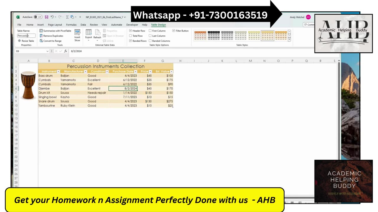 Excel Module 6 SAM Project 1b Tutorial - Sato Instrument Collection (New Perspectives 2021)