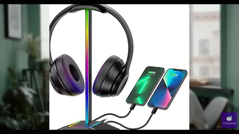 New bee RGB Headphone Stand with 1 USB-C Charging Port and 1 USB Charging Port,