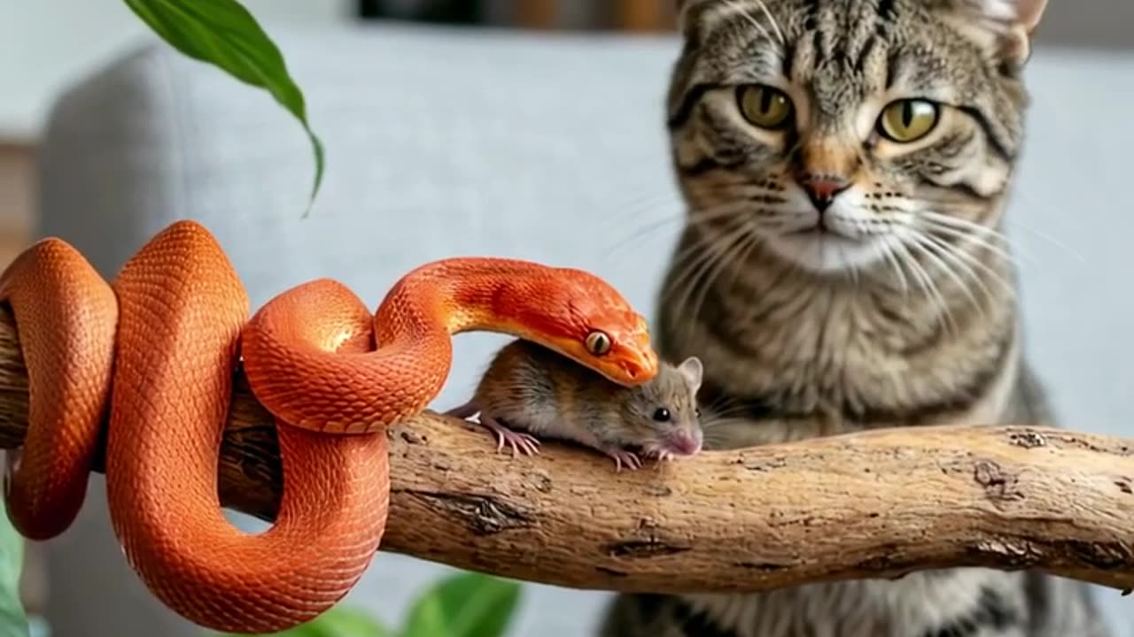 The Snake Protects the Mouse?! Even the Cat Is Stunned #Shorts #SnakeProtectsMouse #CatIsShocked