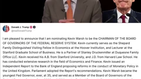 Listen very closely to the words of Trump’s new Fed Chair, Kevin Warsh….