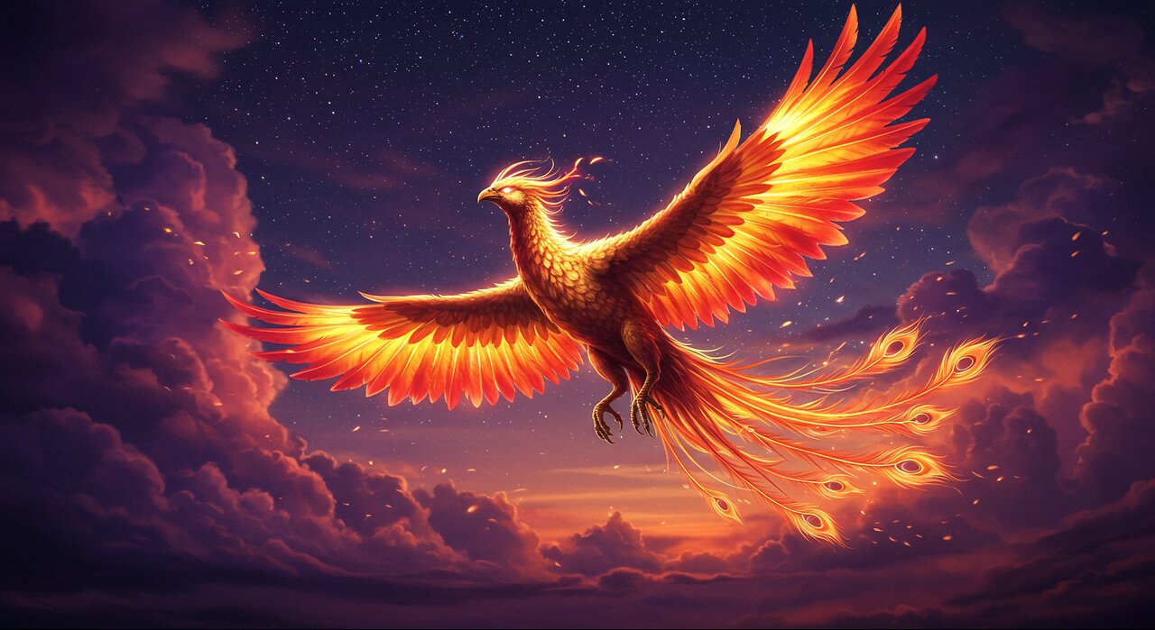Majestic Mythological Phoenix in Flight | Stunning Sunset Animation