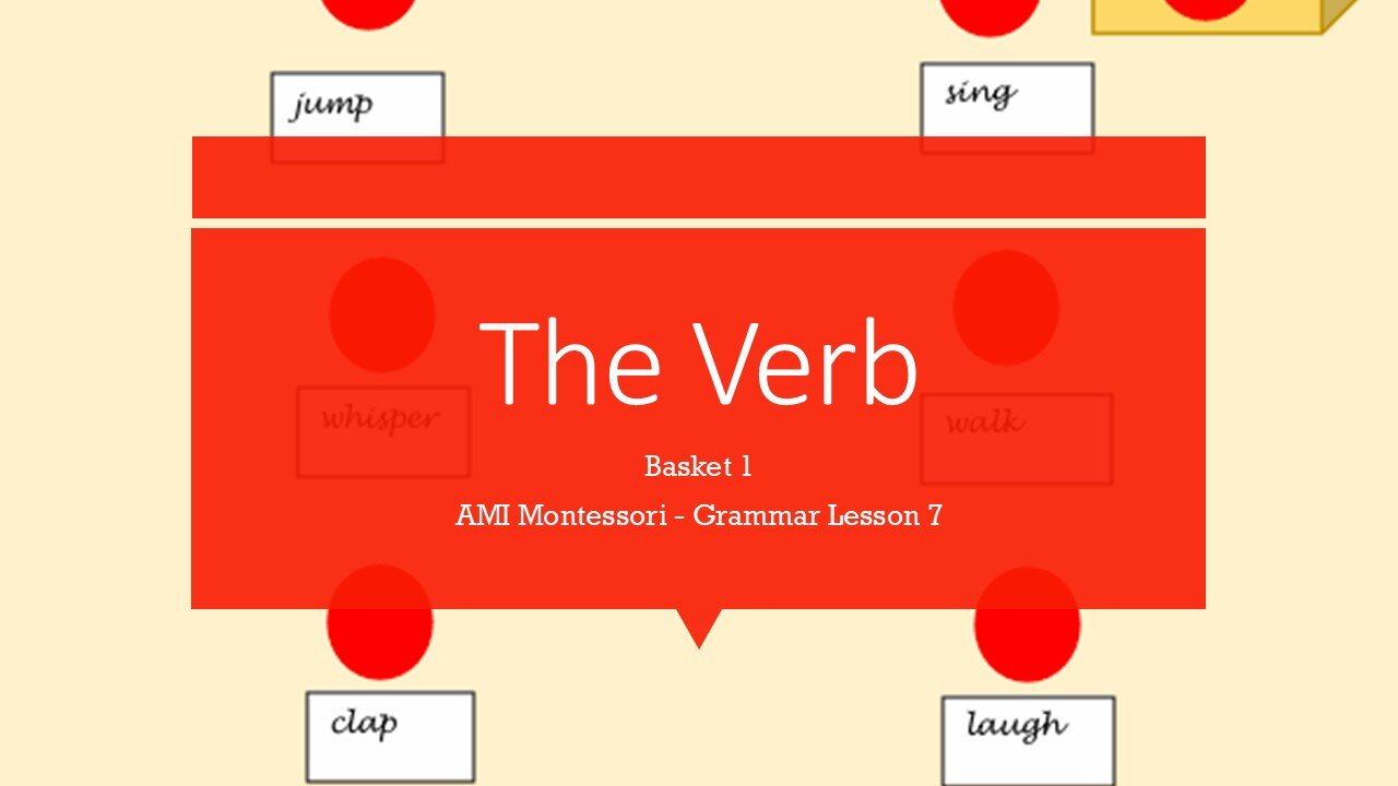 The Verb: Lesson 7 from The Function of Words (AMI Montessori Grammar) Verb Basket 1