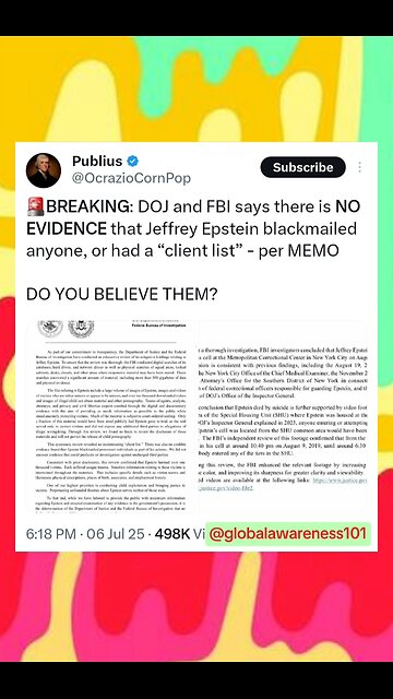 DOJ FBI say there is NO EVIDENCE Epstein blackmailed anyone or has client list.
