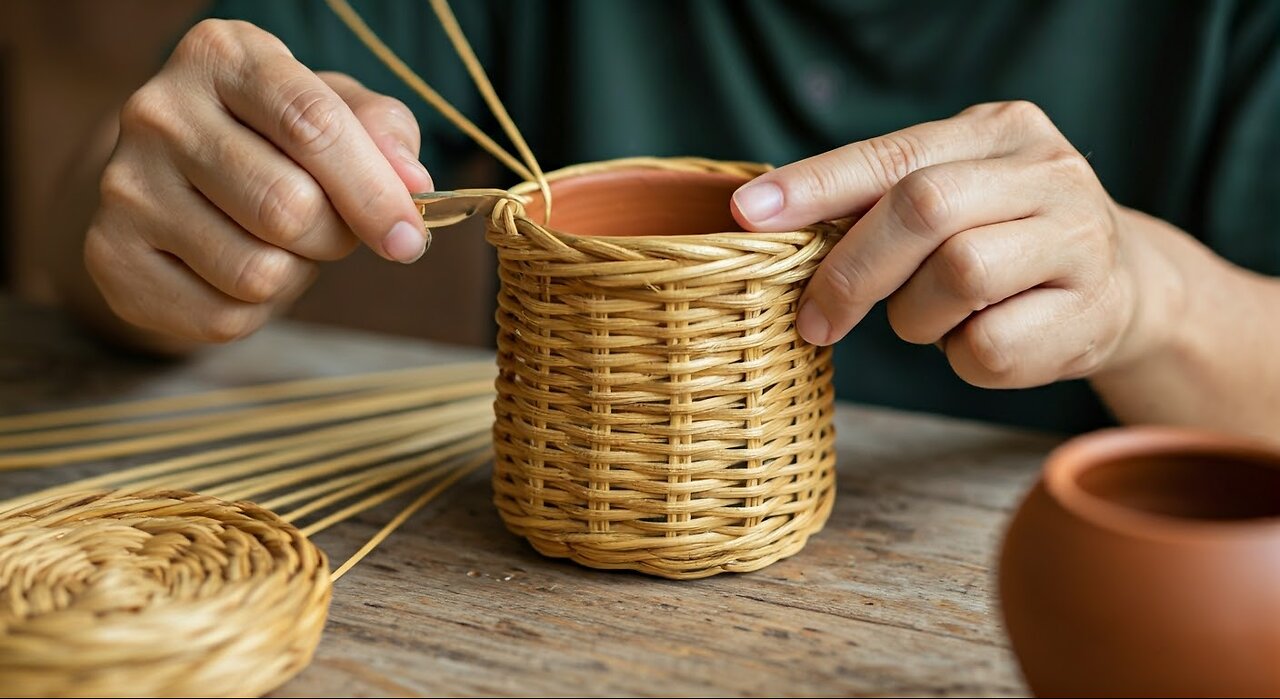 Decorative Rattan Weaving on Clay Pots A step-by-step guide