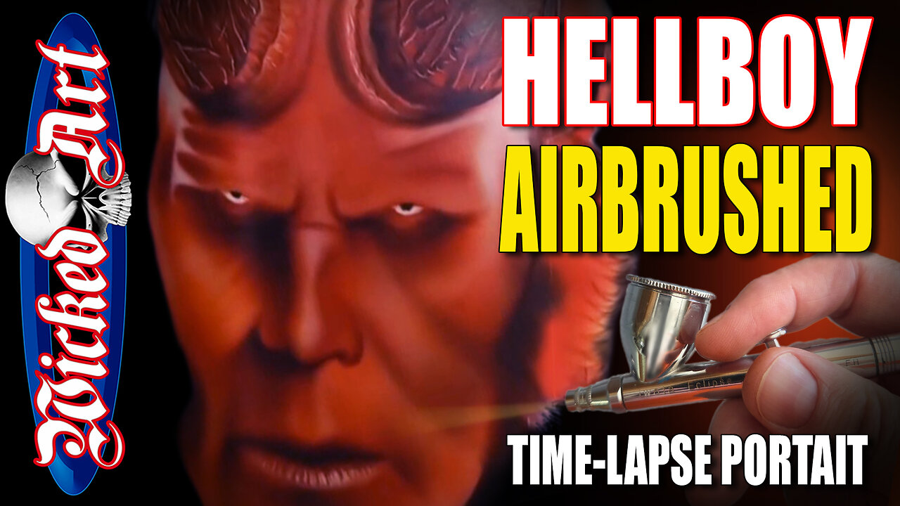 Hellboy Airbrush Portrait Time-Lapse | Custom Fan Art Painting Tutorial