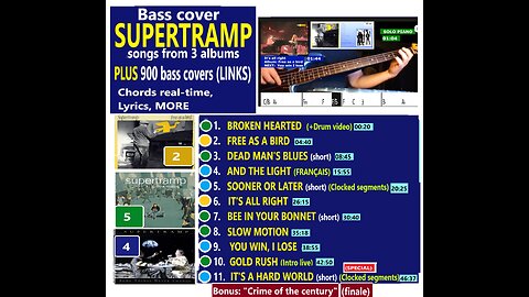 Bass cover SUPERTRAMP songs from 3 albums _ Chords real-time, Lyrics, MORE