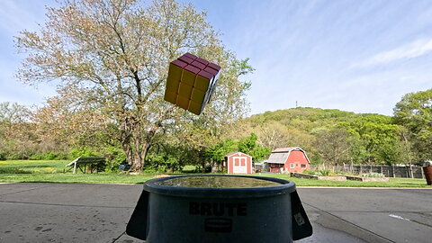Slow Motion Giant Rubic Cube Axe Drop / Splash