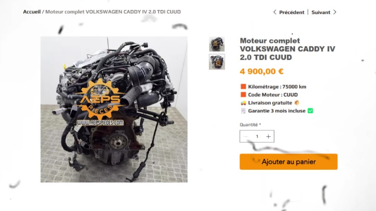 AEPSPIECES.COM - Moteur complet VOLKSWAGEN CADDY IV 2.0 TDI CUUD