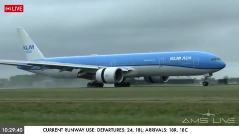 Landing of a Boeing 777-300ER at Amsterdam Airport, Netherlands