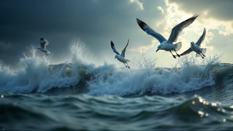 Mother Nature's Thrilling Show: Seagulls Battle Waves for Their Next Meal