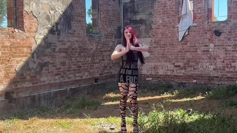 Ancient place with a goth tgirl