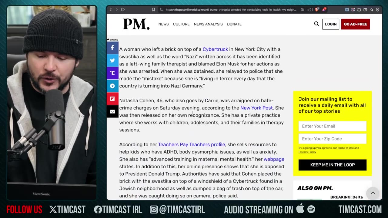 Liberal Woman Charged With HATE CRIME For Lobbing Brick Onto Cybertruck In NYC, GLOVES ARE OFF