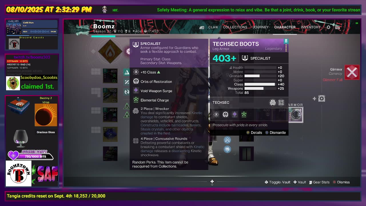 Destiny 2: 8/10/25 Edge of Fate - Grinding Solstice Armor. I should get it on my alts.