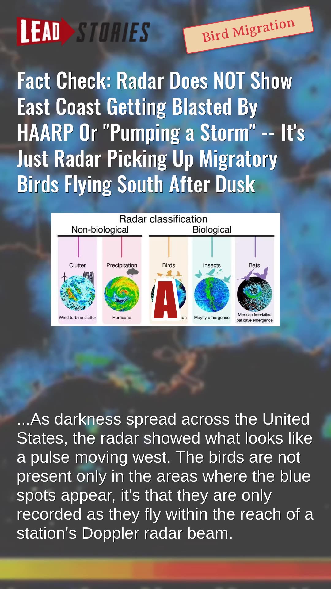 Fact Check: Radar Does NOT Show East Coast Getting Blasted By HAARP Or Pumping a Storm -- Birds