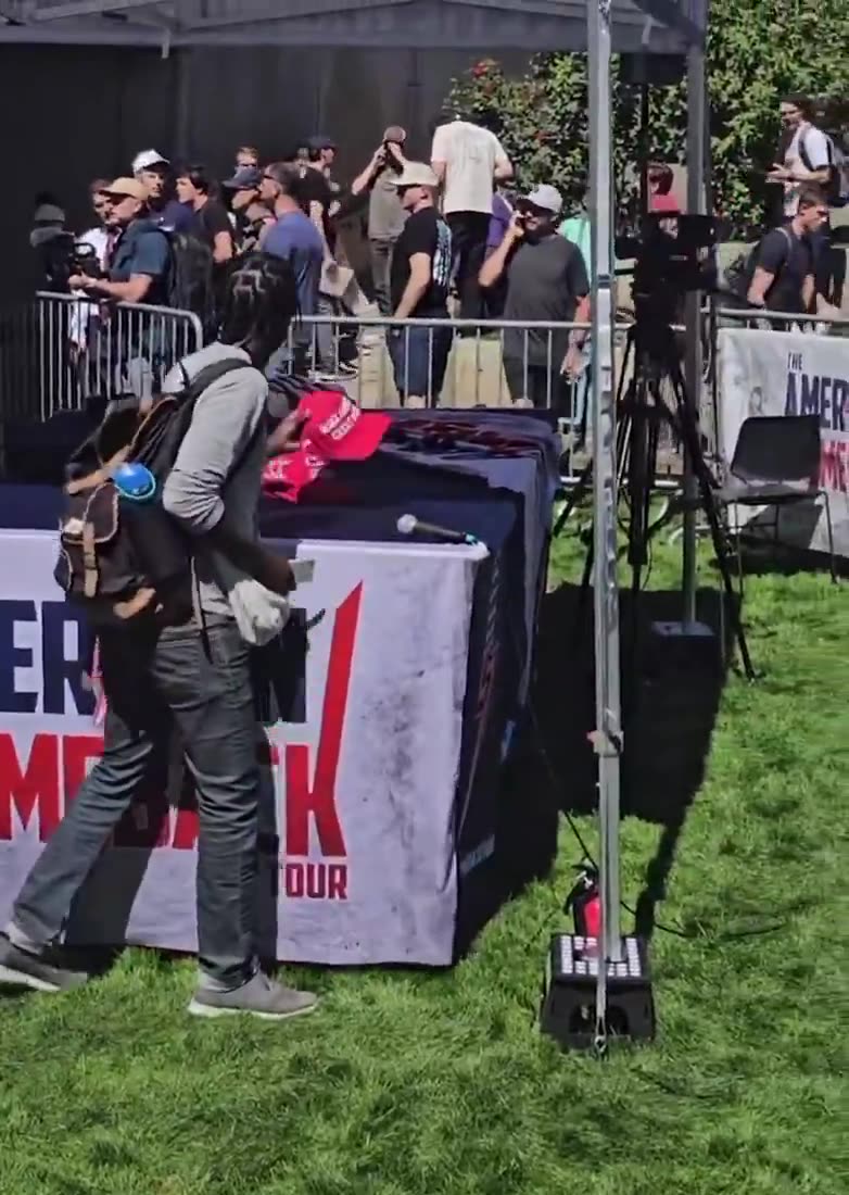 After Charlie Kirk was shot, a man at Utah Valley University stole hats from his vacant booth