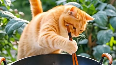 The master cat is making vinegar-braised sliced pork today