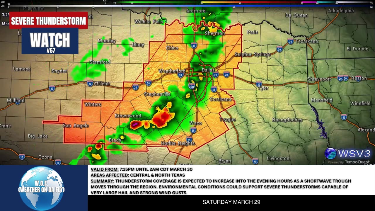 🌩️ Severe Thunderstorm Watch #67: TX Hail & Wind Threat! 3/29/25 #shorts #weatherupdate