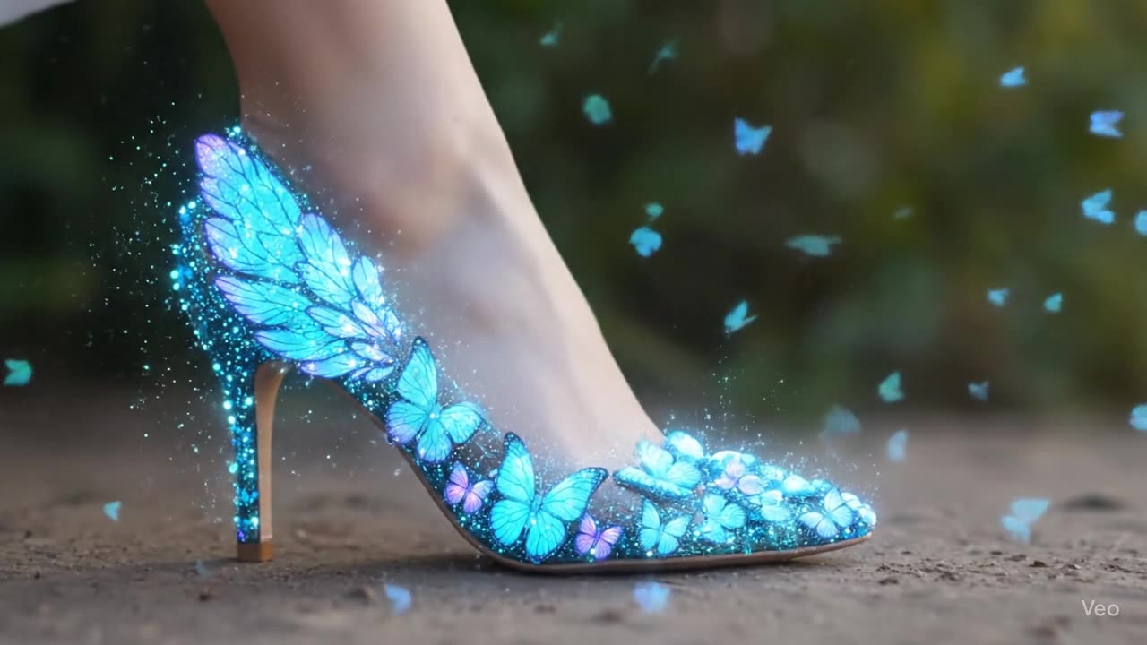 Enchanting Transformation: Glowing Butterflies Form a Magical High Heel