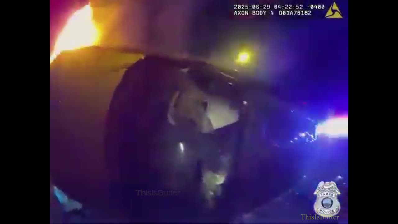 Tampa police rescue driver from car that flipped, caught on fire
