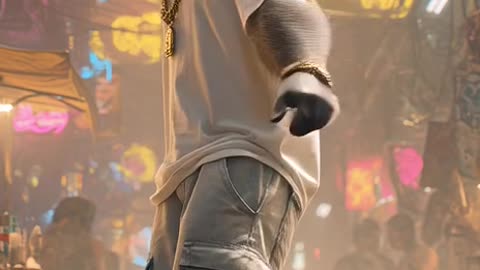 Gorilla standing confidently in a bustling urban street market