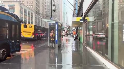 4k Rainstorm Walk New York City - Heavy Rain And Thunderstorm Lightning Sounds For Sleeping