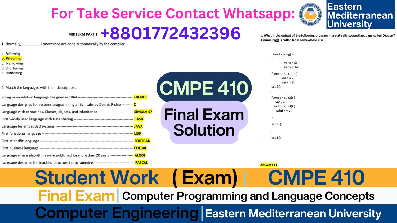 Client Work (Final Exam Solutions)|CMPE 410 Cryptographic Concepts & Secure Software|Northern cyprus