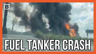 Fire Rages After Fuel Tanker Crashes Into Transit Bus