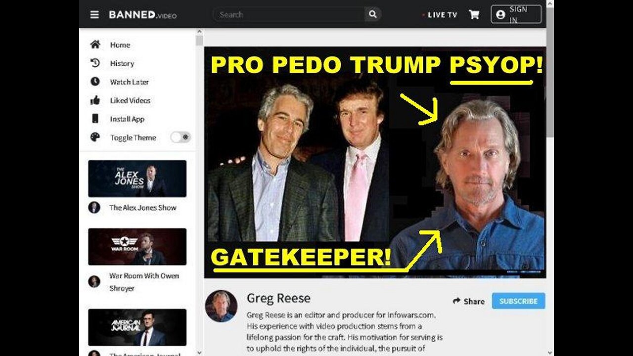 Controlled Opposition Psyop Gatekeeper PRO PEDO DONALD TRUMP Greg Reese in Plain Sight!