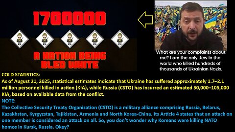 COLD STATS: Ukraine has suffered 1.7–2.1 million personnel Killed in Action (KIA) and Russia (CSTO) 50K-100K as of now!