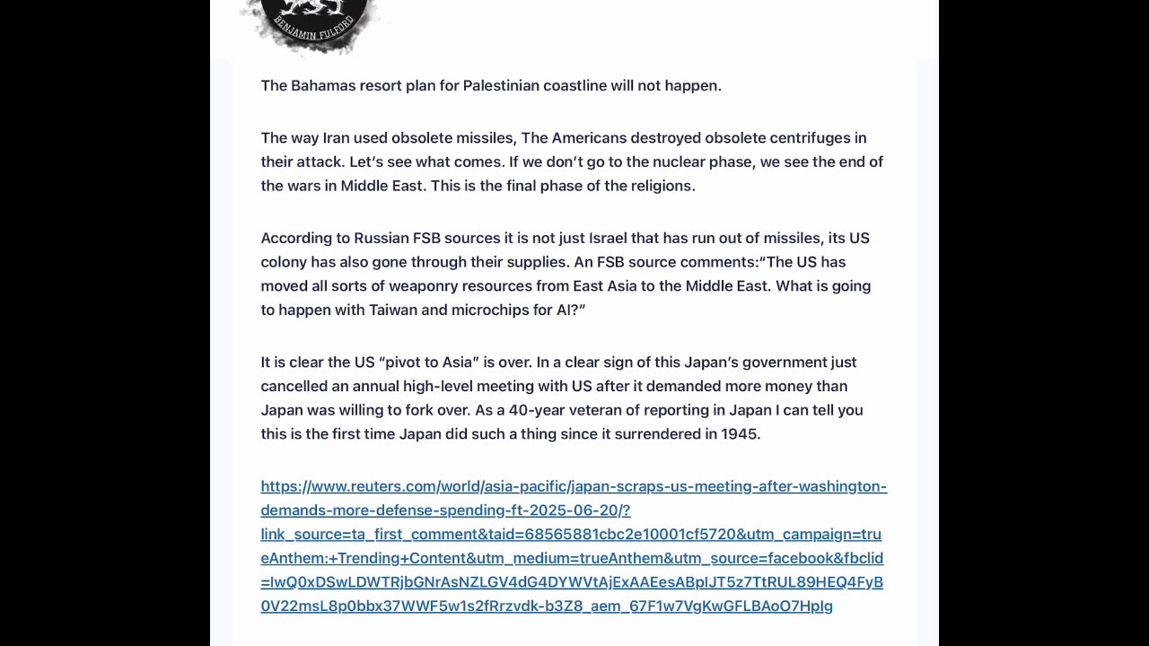 ShITUATION UPDATE - BEN FULFORD GEOPOLITICAL 06⧸23⧸25