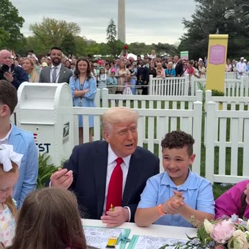 President Donald J. Trump coloring with the kids at the White House Easter Egg Roll.