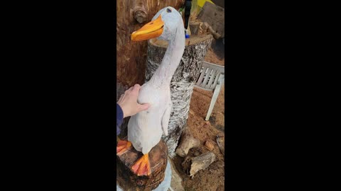 Indian Runner Duck Chainsaw Carving