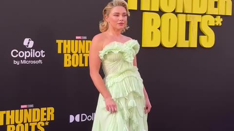 Florence Pugh has arrived at the THUNDERBOLTS wearing Alexander McQueen FW25