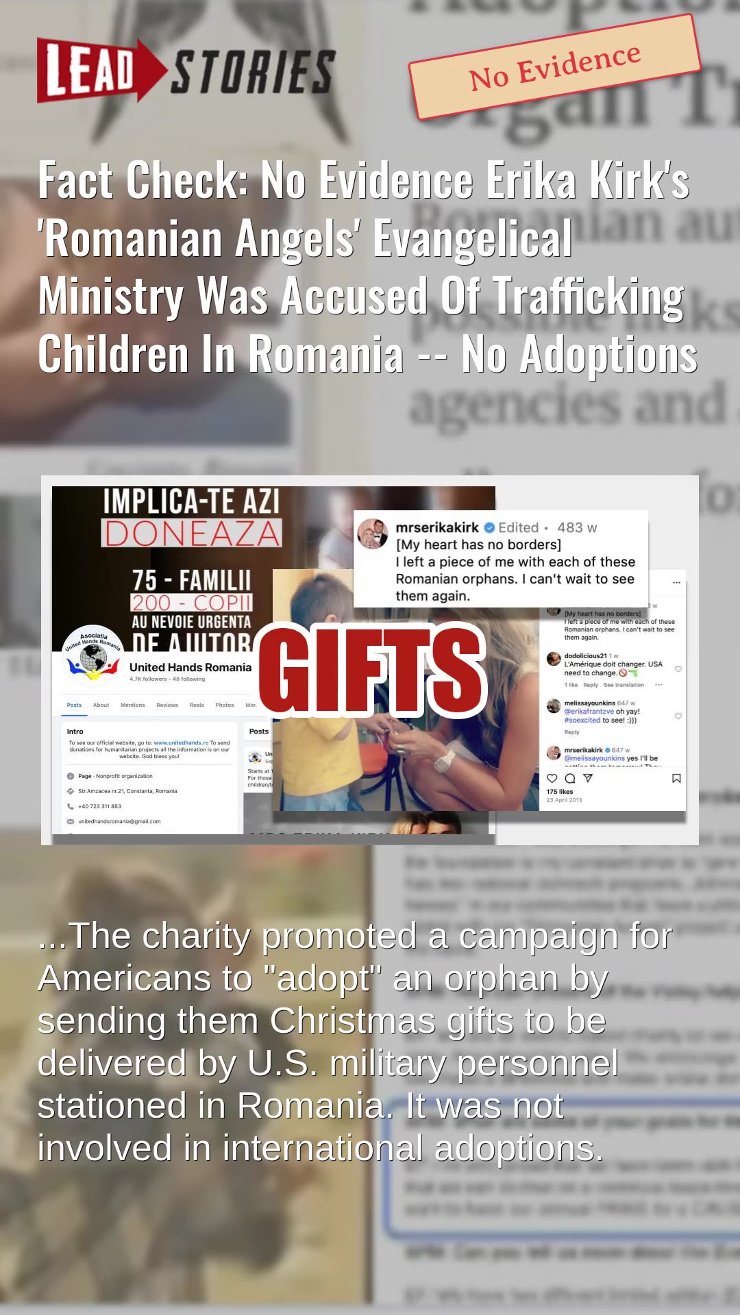 Fact Check: No Evidence Erika Kirks Romanian Angels Ministry Accused Of Trafficking Children