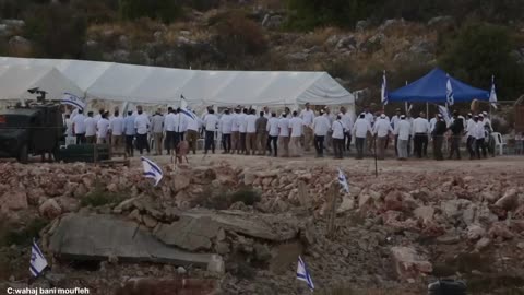 “Israeli settlers perform provocative dances during their invasion of the town of Bruqin, west of Salfit in the occupied West Bank.” | Keep in mind these creatures are Edomites not the real Israelites