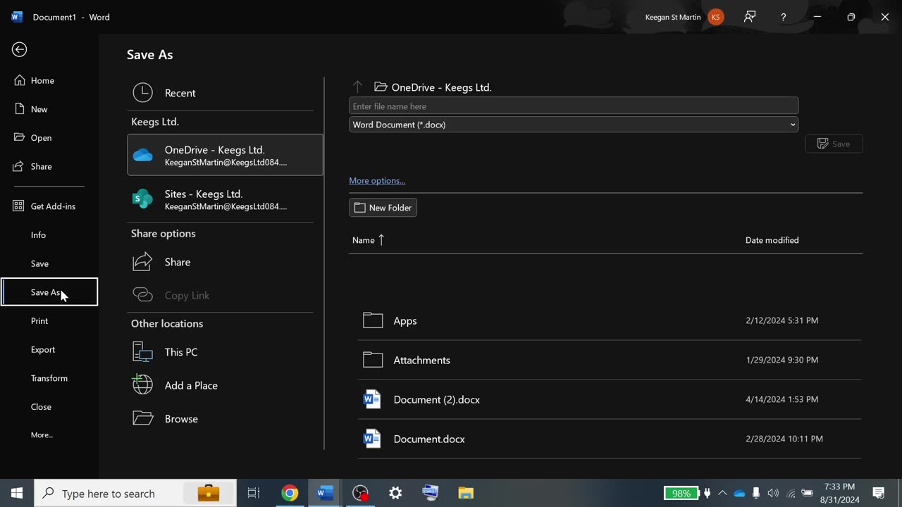 Saving Microsoft Word from desktop version Microsoft SharePoint