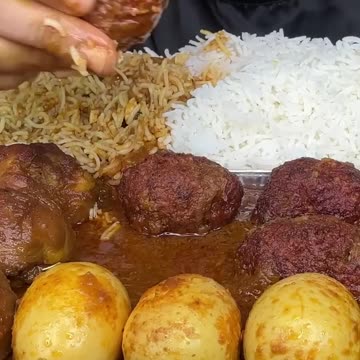 ASMR eating mutton curry,chicken curry,egg curry