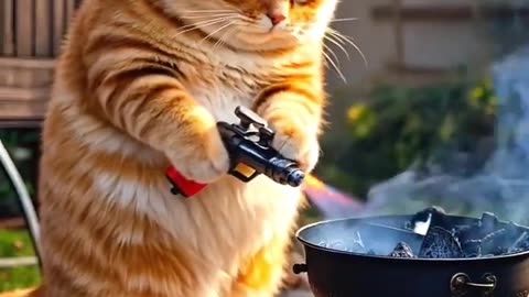 Orange Cat Steals a Chicken and Runs _aicat _cat _catlover(1080P_HD)(720P_60FPS)