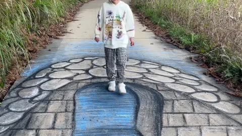 3D painting bridge with waterfalls