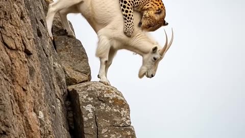 Leopard vs Goat_ Wild Climb on Steep Cliff! #shorts