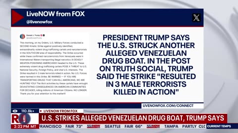 U.S. strikes another alleged Venezuelan drug boat, President Trump says