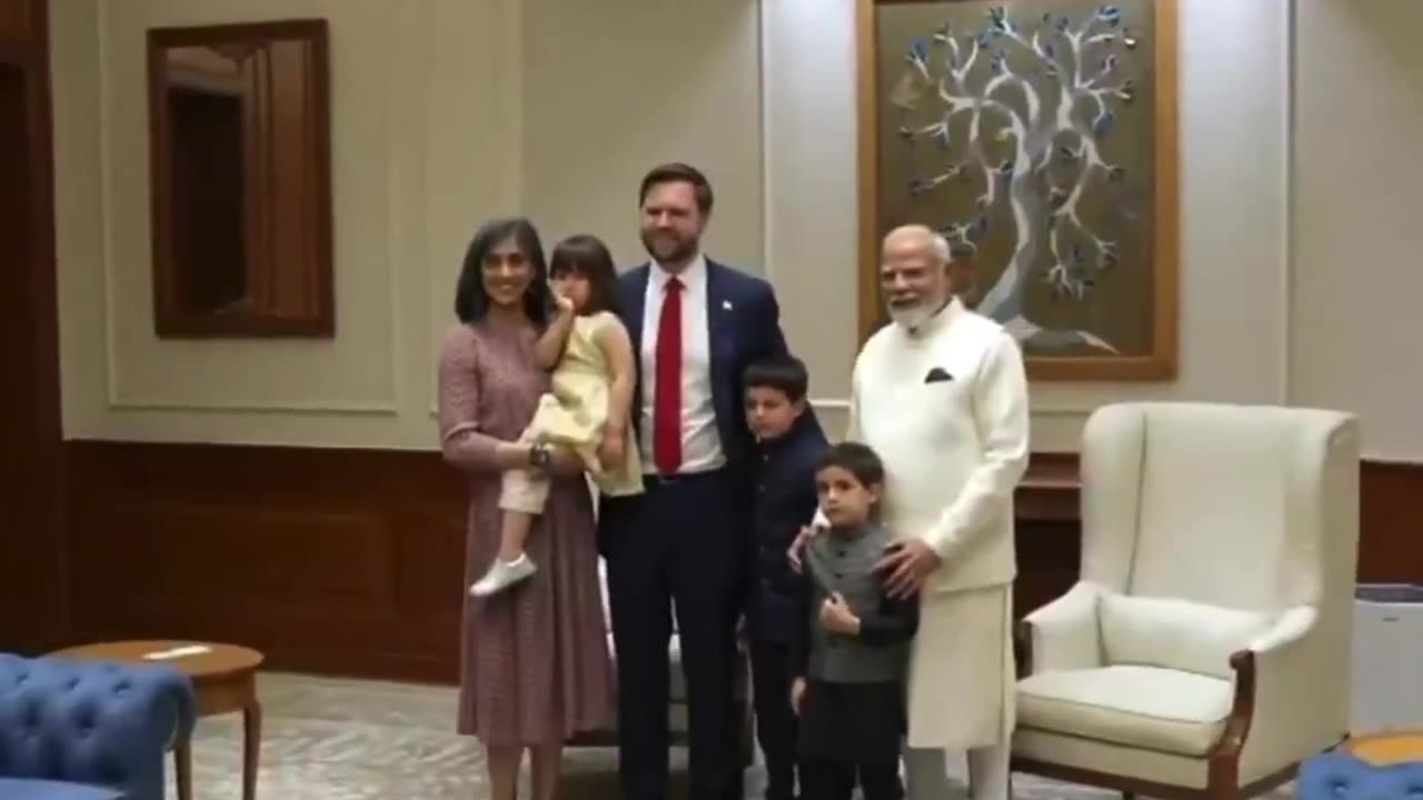 Vice President JD Vance and his family receive a warm welcome from Prime Minister Modi in India.