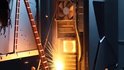 Miniature Workers computer with a broken screen Ai Video Generator @NanoVisionsAI