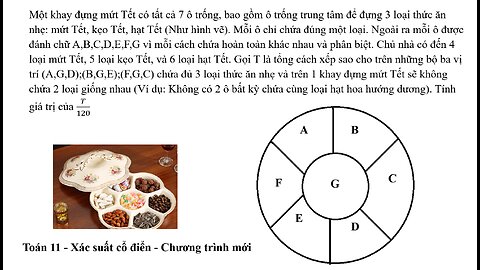 Toán 11: Xác suất: Một khay đựng mứt Tết có tất cả 7 ô trống, bao gồm ô trống trung tâm để
