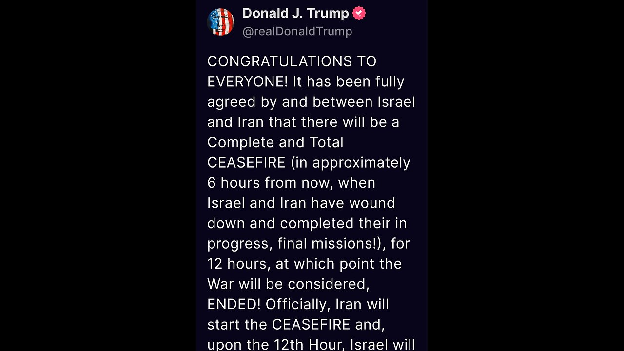 Trumps INTERESTING post about CEASEFIRE