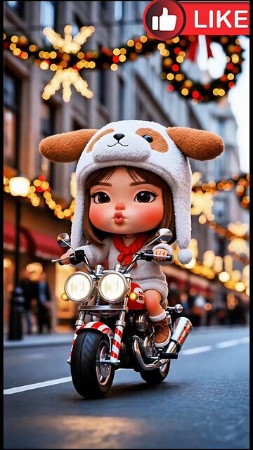 Cute girl riding a dot bike in funny character AI generate funny and creative cartoon video