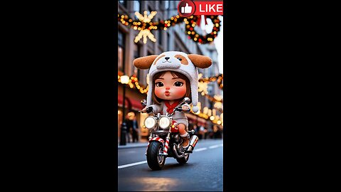 Cute girl riding a dot bike in funny character AI generate funny and creative cartoon video