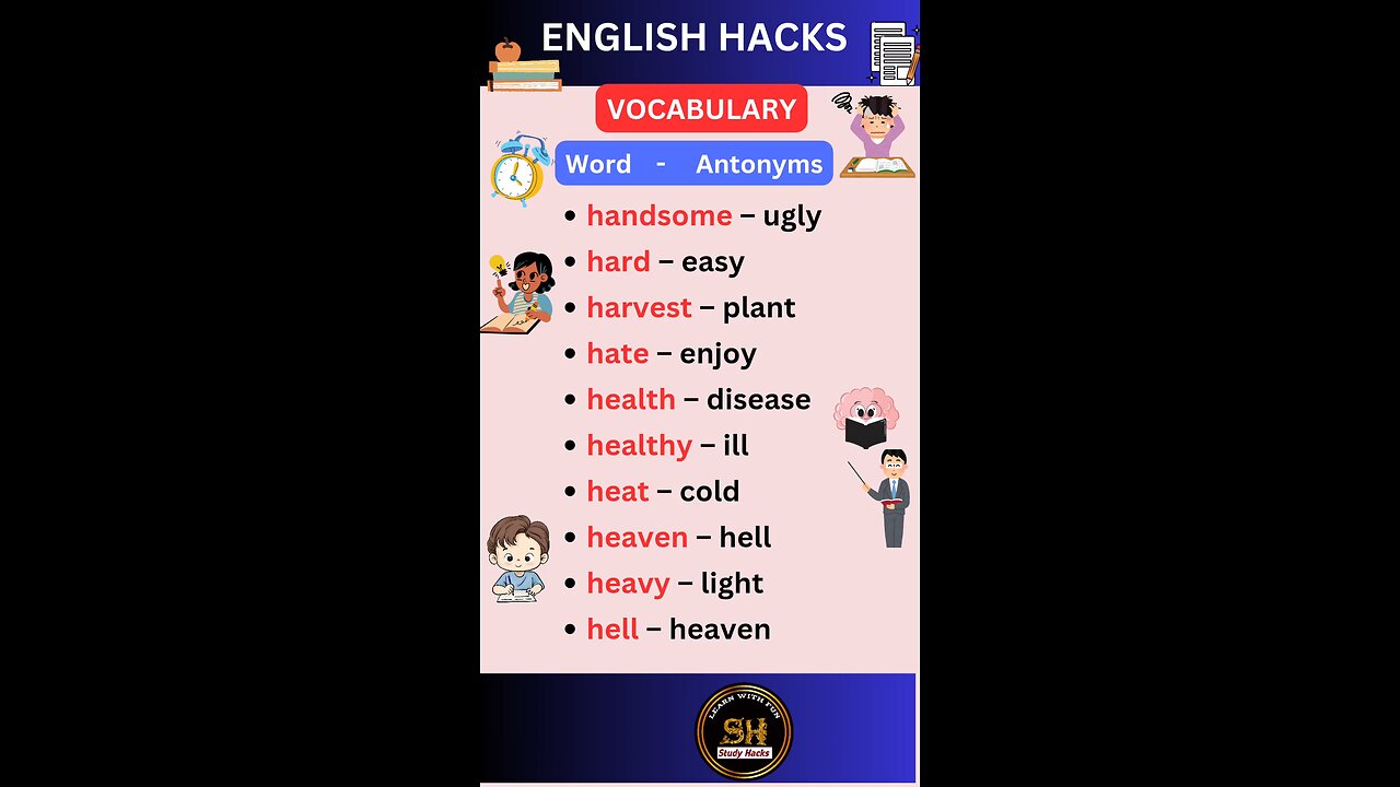 Most important daily use vocabulary with Antonyms 14 #studyhacks123 #vocabulary #english #shorts