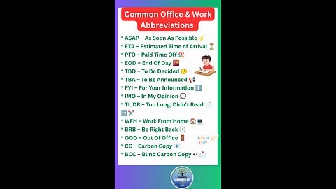 Common Office & Work Abbreviations you need to know for advance English #english #ielts #shorts