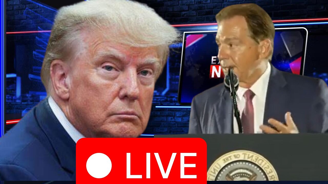 Nick Saban introduces President Donald Trump at the University of Alabama in Tuscaloosa